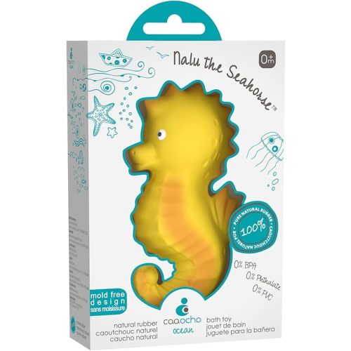 caaocho Pure Natural Rubber Bath Toy - Nalu The Seahorse Baby Toy - Hole Free Bath Toys, BPA Free Bath Toys for Infants, Without Holes Sealed Natural Rubber Baby Toy
