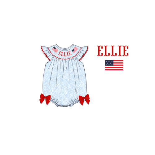 Pre-Order Custom Hand Smocked Custom Name Flag Bubble