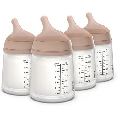 Suavinex Zero Zero Anti Colic Baby Bottle, No 1 Spanish Baby Bottle Brand, Minimizes Bottle Rejection & Nipple Confusion, Perfect for Breastfeeding Babies, Adaptable Flow, 4 Pk 6 oz, Medium