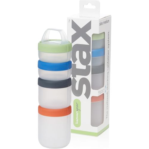 humangear STAX, Stackable Snack Containers - 4-Piece Leak-Proof Snack Travel System - FDA-Food Safe, BPA/PC/Phthalate-Free - Stackable & Click-Together Food Storage, Medium