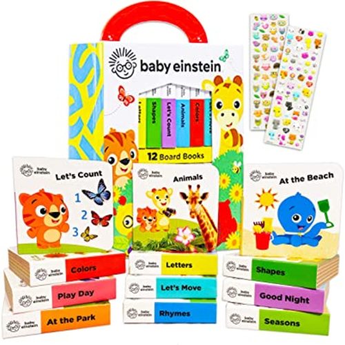 PIP Baby Einstein Board Books Set Toddlers Babies Bundle ~ Baby Einstein My First Library 12 Book Set Baby Einstein Board Book Block with Stickers (Baby Einstein Books for Infants)