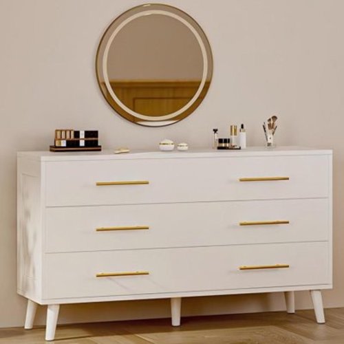 White Dresser for Bedroom, Lofka 6 Double Drawers Dresser Gold Metal Handle, Deep Drawers, Smooth Metal Rail