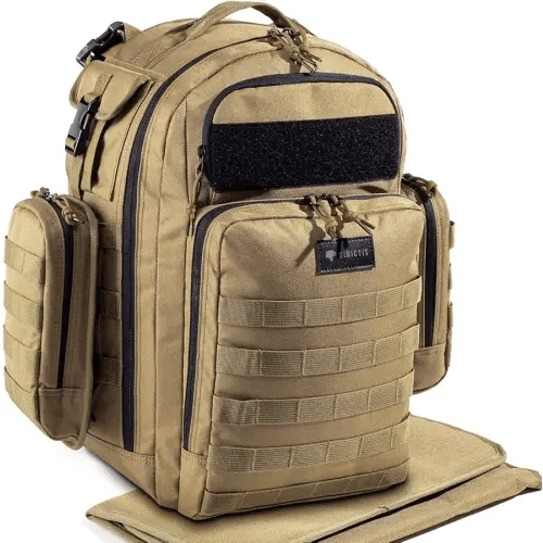 Dad Diaper Bag, Mens Diaper Bag Backpack with Diaper Changing Mat, Military Diaper Backpack with Molle Webbing, Waterproof Pouch, Baby Wipes pocket, Insulated Bottle Pockets- Jungle Brown