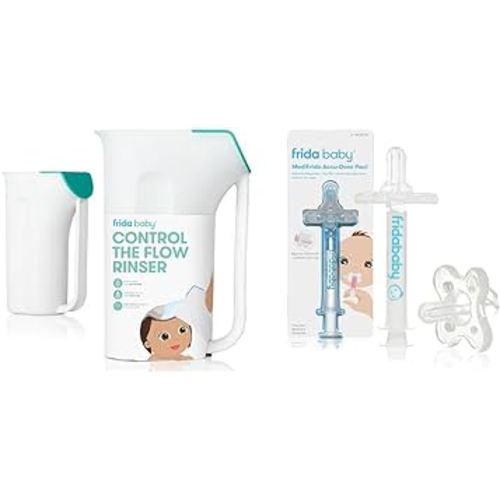 Frida Baby Control The Flow Polypropylene ABS Rinser, Bath Time Rinse Cup Removable Rain Shower Medicine Pacifier, Accu-Dose Pacifier