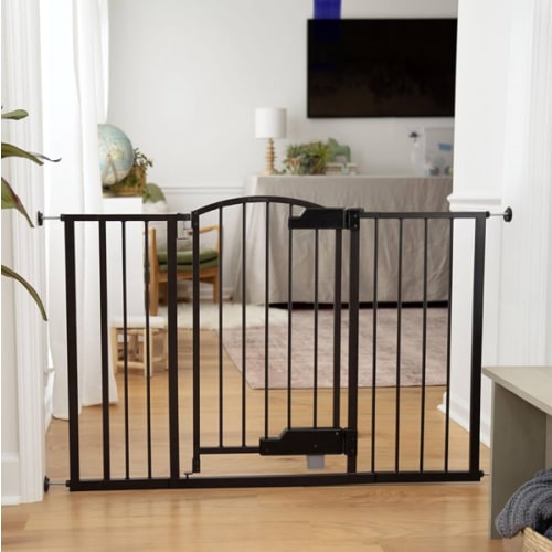 Ingenuity Easy Open Baby Gate & Dog Gate, Hands-Free Open Patent-Pending Foot Pedal, 27.5"-52" Wide, 28" Tall, Hardware or Pressure Mounted, Install in Doorway, Bottom of Stairs, or Wall - Espresso