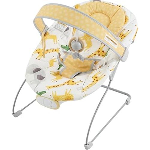 Portable Baby Bouncer Seat with 8 Melodies, 3 Vibration Levels & Adjustable Volume, Foldable Infant Bouncer Rocker with Safety Harness for Baby 0-6 Months, Indoor & Outdoor Use BR2405