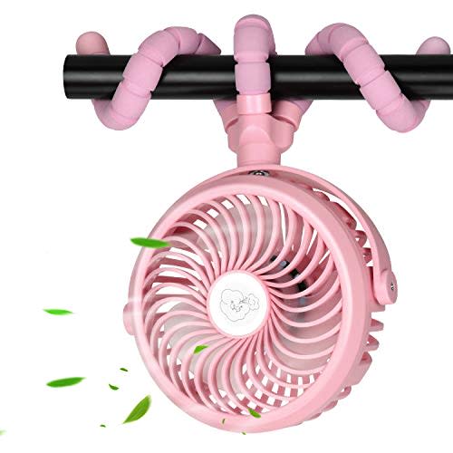 TDONE Mini Portable Electric Fan, Battery Operated, Wearable Fan, Lightweight for Travel, Stroller Fan, Pink