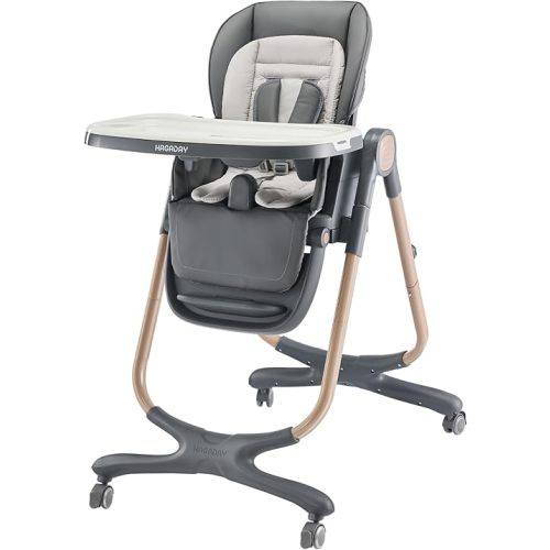 6 in 1 Convertible High Chairs for Babies and Toddlers,Portable High Chair with Dishwasher Tray and 4 Wheel,Booster Seat for Dining Table,Foldable Toddle and Baby Feeding Highchair (Gold-Grey)