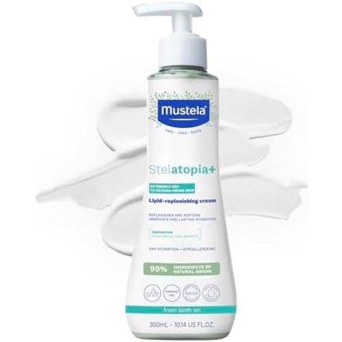 Mustela Stelatopia+ - Lipid-Replenishing Cream - Moisturizer for Eczema-Prone Skin - With Natural Sunflower Oil and Prebiotic - EWG Verified - For Babies, Kids & Adults - Fragrance Free