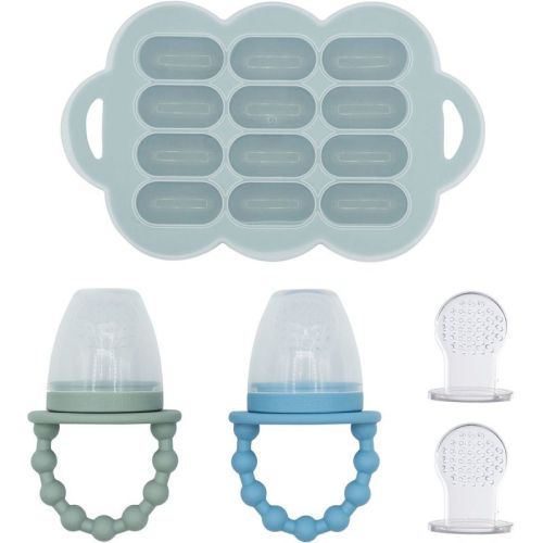 WeeSprout Silicone Baby Food Feeders + Freezer Tray for Batch Prep, Double as Teething Toys, 2-Pack