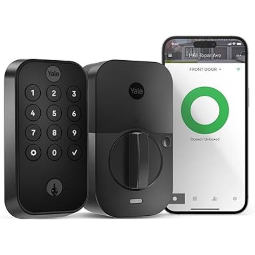 Yale Security Lock 2 with Wi-Fi, Black Connected Keypad Smart Lock for Front Door or Back, Door Lock with Code and Back-Up Key, YRD410-WF1-BSP