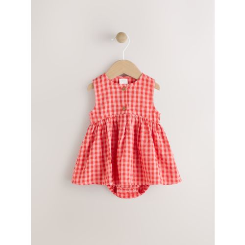 Red/Pink Gingham Baby Woven Integral 100% Cotton Dress (0mths-2yrs)