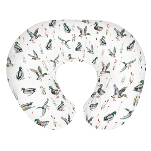 Watercolor Mallard Ducks Baby Nursing Pillow Covers for Boy Girl Duck Hunting Nursery Pillowcase for Breastfeeding Pillows Wild Ducks Birds Soft Stretchy Slipcovers for Newborn Infant