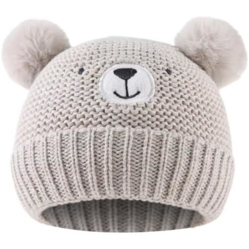 JANGANNSA Cute Bear Baby Beanie Pompom Baby Boys Hat Infant Toddler Winter Knitted Beanies for Girls