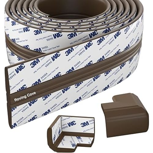 Roving Cove PreFit Fireplace Edge Corner Protector (Broad 9ft Edge 2 Corners), Baby Proofing Bumper Guards, Coffee Brown, Extra Wide, Extra Adhesion, Pre-Taped - New & Improved