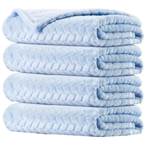 Chumia 4 Pcs Baby Blanket Flannel Cozy Throw Fuzzy Soft Warm Blanket for Newborn Sherpa Fluffy Crib Swaddling Supplies Birthday Baby Shower(24 x 32 Inch,Blue)