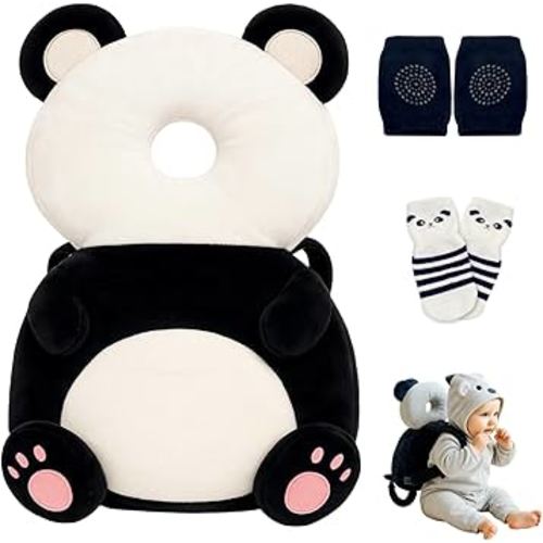 Baby Head Protector Backpack with a Pair of Non Slip Socks and Knee Pads, Baby Pillow Backpack for Falling, Crawling, Adjustable Toddler Head Protector for Infants 6–18 Months
