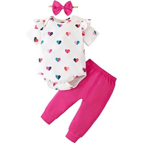 Fullfamous Baby Girl's 3pc Frill Long Sleeve Romper and Pant Set