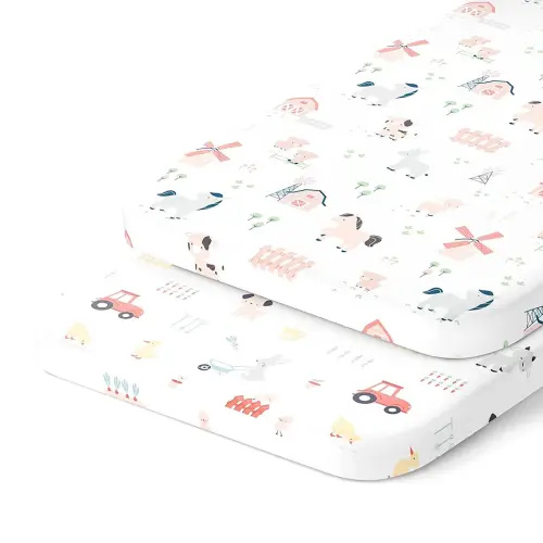Bassinet Fitted Sheets Compatible with Arms Reach Cosleeper Versatile, Clear-Vue, Cambria and Mini– Snuggly Soft 100% Jersey Cotton – Farm Animals – 2 Pack – Not for Ideal Ezee