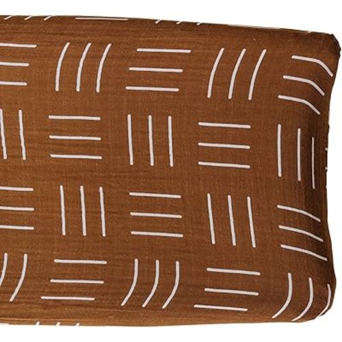 Mebie Baby Changing Pad Cover, Mustard Mudcloth, 100% Muslin Cotton Changing Table Pad Cover for Baby Boy and Girl, Designer Nursery Decor Covers, Diaper Changing Pad Cover for Changing Station