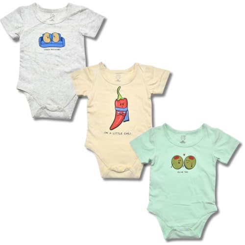 Love N Cuddle Baby Onesies with Cute Graphic Prints, Pack of 3, Assorted Colors
