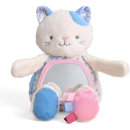Itzy Ritzy Sensory Tummy Time Toy Mirror - Features Crinkle & Jingle Sounds, Multiple Textures and Mirror for Self-Discovery, Infant Toy for Ages 0 Months and Up, Kitty