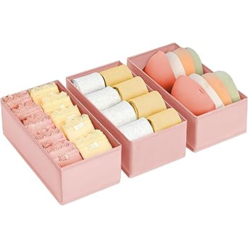 DIMJ Drawer Organizer - Clothes Storage Set of 3, Pink: Sock, Underwear, Bra, Tie, Belt Dividers