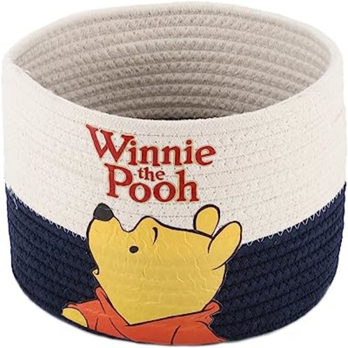 Cotton Rope Basket with Bear-Patterned Cotton Rope Storage Basket Collapsible Blanket Basket with Handles(blue white)