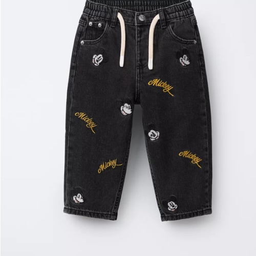 EMBROIDERED MICKEY MOUSE © DISNEY BAGGY JEANS - Black | ZARA United States