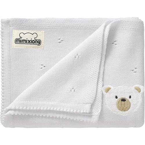 mimixiong Organic Cotton Baby Blanket Neutral Knitted Soft Crib Nursery Swaddling Receiving Blankets for Newborn Baby Boy Girl 40x30 Inch