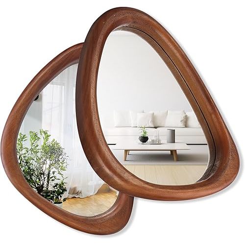 MAGFLERUM Asymmetrical Mirror Set of 2, 15 * 10 inch Irregular Wall Mirror, Small Wood Mirror, Hanging Vertically and Horizontally. Mirrors for Wall Decor (Black Walnut)