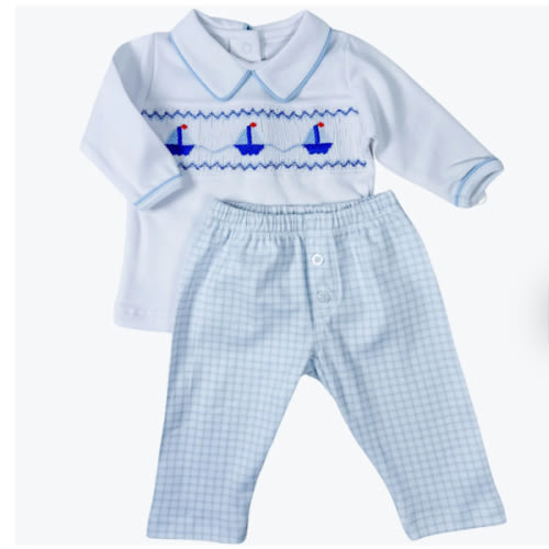 Ahoy Baby Classics Smocked 2pc Pant Set - Light Blue
