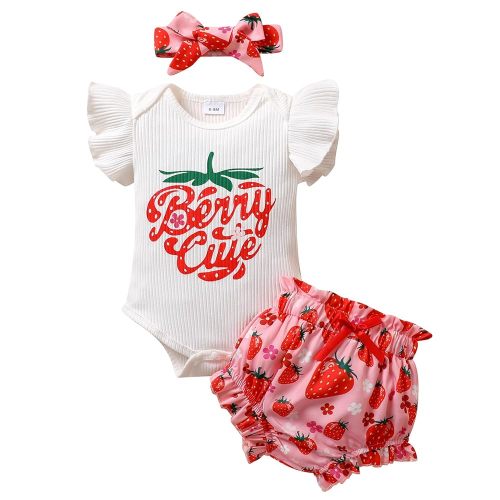 Tiny Cutey Baby Girl Clothes Infant Summer Outfits Set Ruffle Sleeve Romper and Floral Shorts with Headband
