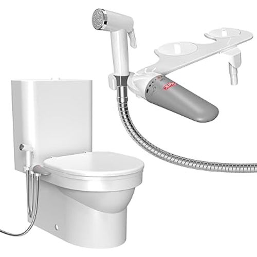 DEANIC 2-in-1 Bidet Attachment with Handheld Bath Bidet Sprayer, Ultra-Slim Adjustable Water Pressure Nozzle, Cold Water Non Electric Hand Sprayer for Toilet Seat (White)