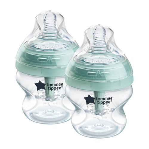 Tommee Tippee Advanced Anti-Colic Baby Bottles, 0m+, Pack of 2, 5oz Baby Bottles, with Slow Flow Breast-Like Nipple for Natural Latch, Self-Sterilizing and BPA Free, Baby Feeding Essentials