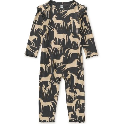 Ruffle Shoulder Baby Romper, Golden Horse - Tea Collection | Maisonette