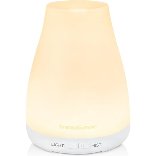 InnoGear Essential Oil Diffuser, Ultrasonic Diffusers for Home Aromatherapy Humidifier for Valentine's Gift Bedroom Room 7 Colors LED 2 Mist Mode Auto Off, Basic White