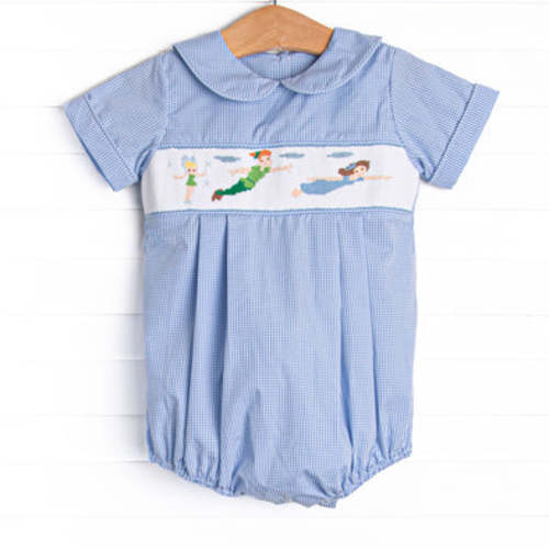 Forever Young Smocked Boy Bubble, Blue Gingham – Stitchy Fish