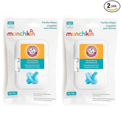 Munchkin Arm & Hammer Pacifier Wipes - Safely Cleans Breast Pump Parts and Feeding Essentials for Baby and Toddler, 2 Pack, 72 Wipes
