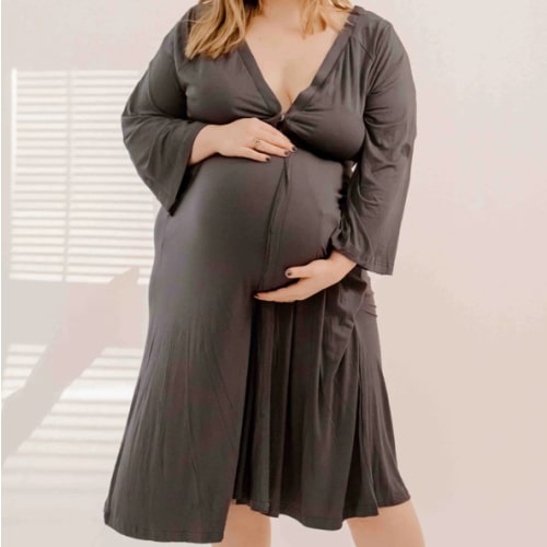 Amelia Labor & Postpartum Gown in Charcoal Grey – Lila