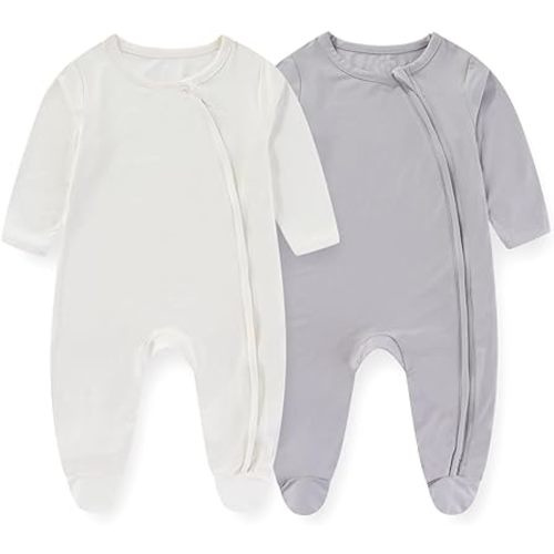 JELYLOVE Unisex Baby Boy Girl Footies Romper Rayon derived from Bamboo 2 Pack Infant Jumpsuit Comfort New born Outfit