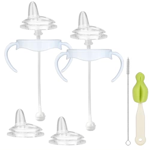 Sippy Cup Conversion Kit Compatible with Philips Avent Natural Baby Bottle, Transition Kit from Bottles, 4 Soft Sippy Nipples, 2 Weighted Straw Attachments, 2 Bottle Handles and 2 Cleaning Brushes