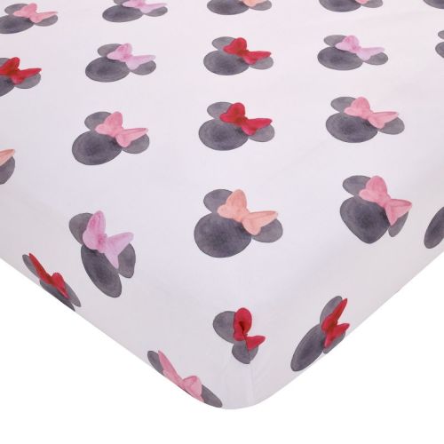 NoJo Disney Minnie Mouse - Black, Red and Pink Watercolor Minnie Ears Nursery Fitted Crib Sheet
