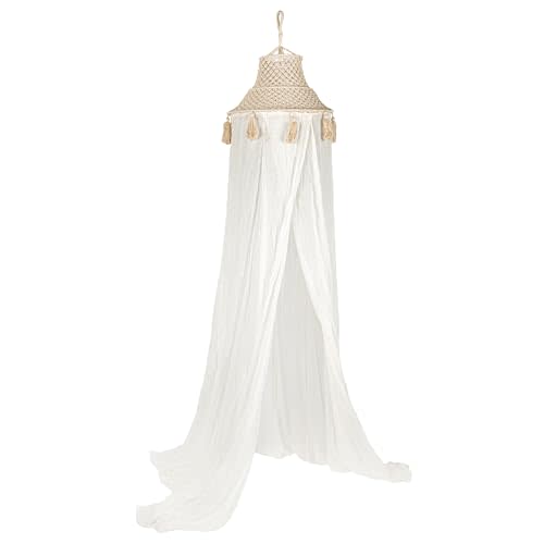 White Cotton Macramé Canopy with Tassels