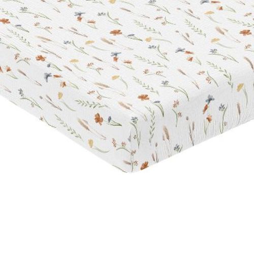 Sweet Jojo Designs Baby Girl Fitted 100% Cotton Muslin Crib Sheet Watercolor Floral Garden Sage Green