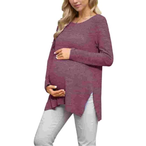 Smallshow Maternity Clothes Long Sleeve Side Split Maternity Shirts Tops for Women