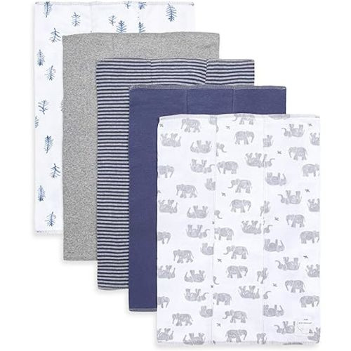 Burts Bees Baby Infant Burp Cloths, 100% Organic Cotton Extra Absorbent Soft Fabric Drool Cloths, 5-Pack Newborn Must-Have Essential Large Burping Cloths, One Size 17 x 11.75 Inches
