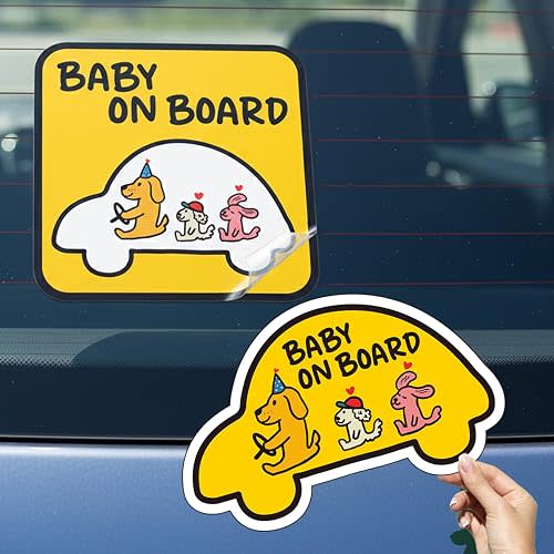 Baby On Board Sign Premium Coated Car Viyl Sticker for Safe Driving - 2 Pack, 6" by 6" Personalized Waterproof Durable Strong Adhesive Removable No Fading & Melting Decal
