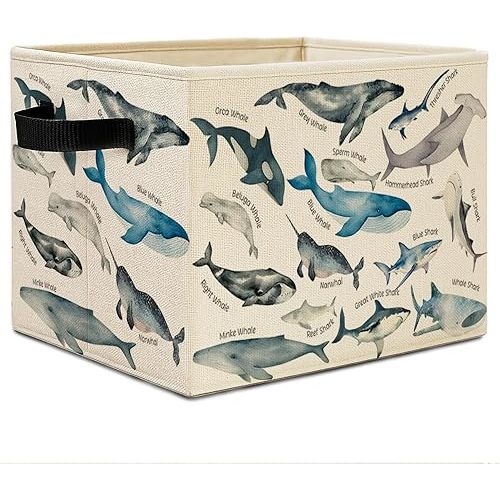 Beach Ocean Nursery Storage Bins,Whale Shark Animal Coastal Collapsible Storage Basket Organizer for Kids Bedroom Bathroom Nursery Clothes Toys Books,Toybox for Boys Girls 237STORAGE