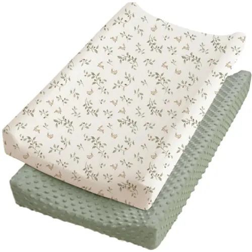 Konssy 2 Pack Minky Changing Pad Cover, Soft Minky Dots Plush Diaper Changing Table Cover Set, Breathable Changing Pad Sheets for Baby Girls Boys (Sprout,Fog Green)